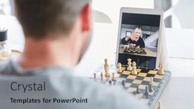  Presentation with chat - Cool new slides with couple-playing-chess-via-video backdrop and a light gray colored foreground