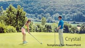  Presentation with golf - Slide deck enhanced with couple-playing-golf background and a yellow colored foreground