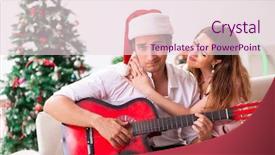  Presentation with young children playing - Presentation design having couple playing guitar at christmas background and a lemonade colored foreground