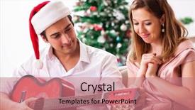  Presentation with guitar - PPT layouts enhanced with couple playing guitar at christmas background and a coral colored foreground