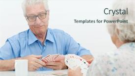  Presentation with old couple walking - PPT layouts featuring couple playing together with card background and a sky blue colored foreground