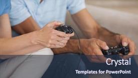  Presentation with video game - Cool new presentation theme with couple playing video game backdrop and a tawny brown colored foreground