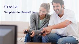  Presentation with video game - Slides featuring couple playing video games background and a sky blue colored foreground