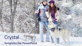  Presentation with dog - Slides having couple playing with his dog background and a sky blue colored foreground