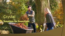  Presentation with autumn leaves - Audience pleasing presentation design consisting of couple-raking-autumn-leaves backdrop and a tawny brown colored foreground