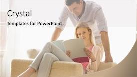  Presentation with reading - Cool new slide set with couple reading magazine together backdrop and a light gray colored foreground