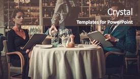  Presentation with restaurant menu - Colorful presentation theme enhanced with couple reading menu backdrop and a tawny brown colored foreground