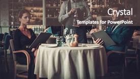  Presentation with restaurant menu - Cool new presentation theme with couple reading menu backdrop and a dark gray colored foreground