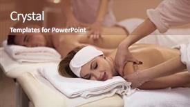  Presentation with masseur doing massage spa - Beautiful presentation featuring couple receiving a back massage backdrop and a tawny brown colored foreground