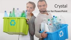  Presentation with plastic recycling - Presentation theme with couple recycling empty plastic bottles background and a soft green colored foreground