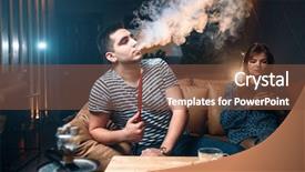  Presentation with hookah - Cool new presentation theme with couple relax and smoking hookah backdrop and a tawny brown colored foreground
