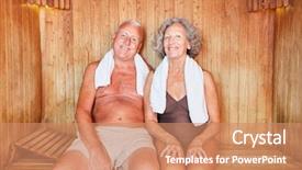  Presentation with senior couple - Slide set consisting of couple relaxes in the sauna background and a coral colored foreground
