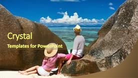  Presentation with beach rocks - Slide set having couple relaxing among granite rocks background and a tawny brown colored foreground