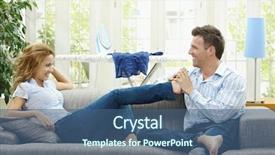  Presentation with foot massage - Cool new slide deck with couple relaxing at home on sofa man giving foot massage to her gildfriend backdrop and a ocean colored foreground