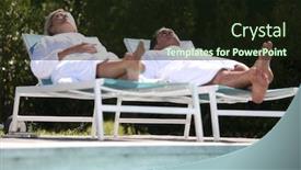  Presentation with luxury hotel - Slide set with couple relaxing by luxury hotel swimming-pool background and a wine colored foreground