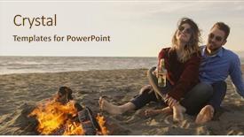  Presentation with beer bottle - Colorful PPT layouts enhanced with couple relaxing by the fire backdrop and a  colored foreground