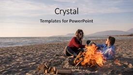  Presentation with soft drink bottle - Audience pleasing PPT theme consisting of couple relaxing by the fire backdrop and a light gray colored foreground