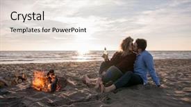  Presentation with beer bottle - Audience pleasing slide set consisting of couple relaxing by the fire backdrop and a sky blue colored foreground