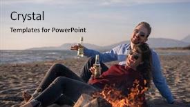  Presentation with beer bottle - Theme enhanced with couple relaxing by the fire background and a light gray colored foreground