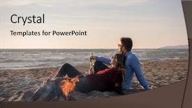  Presentation with fire and hvac maintenance - Colorful slide deck enhanced with couple relaxing by the fire backdrop and a lemonade colored foreground