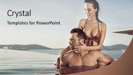  Presentation with infinity - Presentation consisting of couple relaxing in an infinity background and a light gray colored foreground