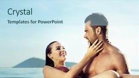  Presentation with swimming pool - Presentation design having couple relaxing in an infinity background and a sky blue colored foreground