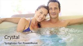  Presentation with hot tub - Presentation design featuring couple relaxing in hot tub background and a mint green colored foreground