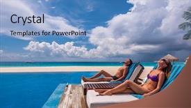  Presentation with poolside restaurant family - Beautiful slides featuring couple relaxing in lounger backdrop and a teal colored foreground