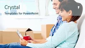  Presentation with new home - Cool new presentation theme with couple relaxing in new home backdrop and a  colored foreground