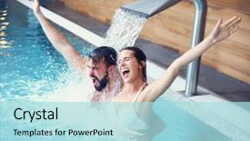  Presentation with relaxing - Slides featuring couple relaxing in pool spa background and a light blue colored foreground