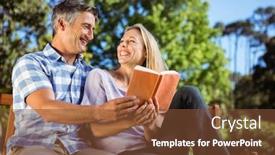  Presentation with relaxing - Audience pleasing presentation consisting of couple relaxing in the park on bench on a sunny day backdrop and a tawny brown colored foreground