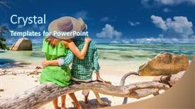  Presentation with tropical beach party - PPT layouts having couple-relaxing-on-a-tropical background and a ocean colored foreground