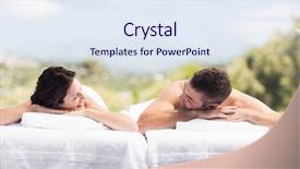  Presentation with relaxing - Slide set with couple relaxing on massage table background and a sky blue colored foreground