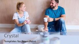  Presentation with take - Slide deck featuring couple-renovating-kitchen-at-home background and a light blue colored foreground