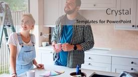  Presentation with kitchen - Slide set having couple-renovating-kitchen-at-home background and a light gray colored foreground