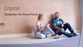  Presentation with take - Presentation design enhanced with couple-renovating-kitchen-at-home background and a soft green colored foreground