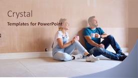  Presentation with take - Presentation theme featuring couple-renovating-kitchen-at-home background and a soft green colored foreground