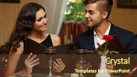  Presentation with manners at restaurant - Audience pleasing PPT theme consisting of couple resting at the restaurant backdrop and a tawny brown colored foreground