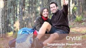  Presentation with young happy couple - Audience pleasing presentation theme consisting of couple resting enjoying a break backdrop and a coral colored foreground