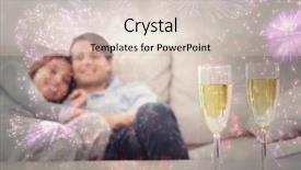 Presentation with flutes - PPT theme with couple resting on a couch with flutes of champagne against colourful fireworks exploding on black background background and a lemonade colored foreground