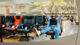  Presentation with rides - Slide set with couple-rides-on-office-chair background and a coral colored foreground