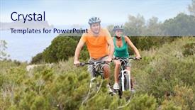  Presentation with trail - Slide set featuring couple-riding-bikes-on-island background and a sky blue colored foreground