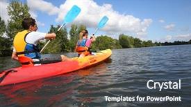  Presentation with river siene - Cool new presentation theme with couple riding canoe in river backdrop and a dark gray colored foreground