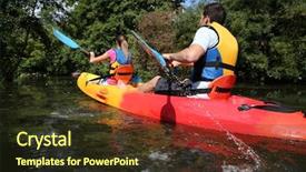  Presentation with river siene - Presentation theme with couple riding canoe in river background and a tawny brown colored foreground