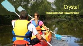  Presentation with river - Colorful presentation design enhanced with couple riding canoe in river backdrop and a tawny brown colored foreground