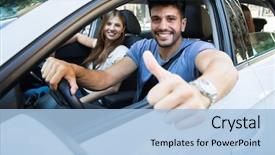  Presentation with car - Amazing slides having couple riding in a car backdrop and a light blue colored foreground