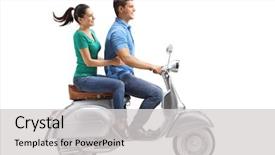  Presentation with motorbike - Audience pleasing slide deck consisting of couple riding on a vintage backdrop and a light gray colored foreground