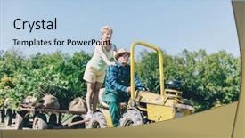  Presentation with older couple - Beautiful presentation theme featuring couple riding on tractor trailer backdrop and a light blue colored foreground