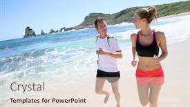  Presentation with runners - Audience pleasing slide set consisting of couple runners exercising on a sandy beach backdrop and a lemonade colored foreground