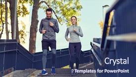  Presentation with lifestyle - Cool new PPT layouts with couple running downstairs in city backdrop and a ocean colored foreground